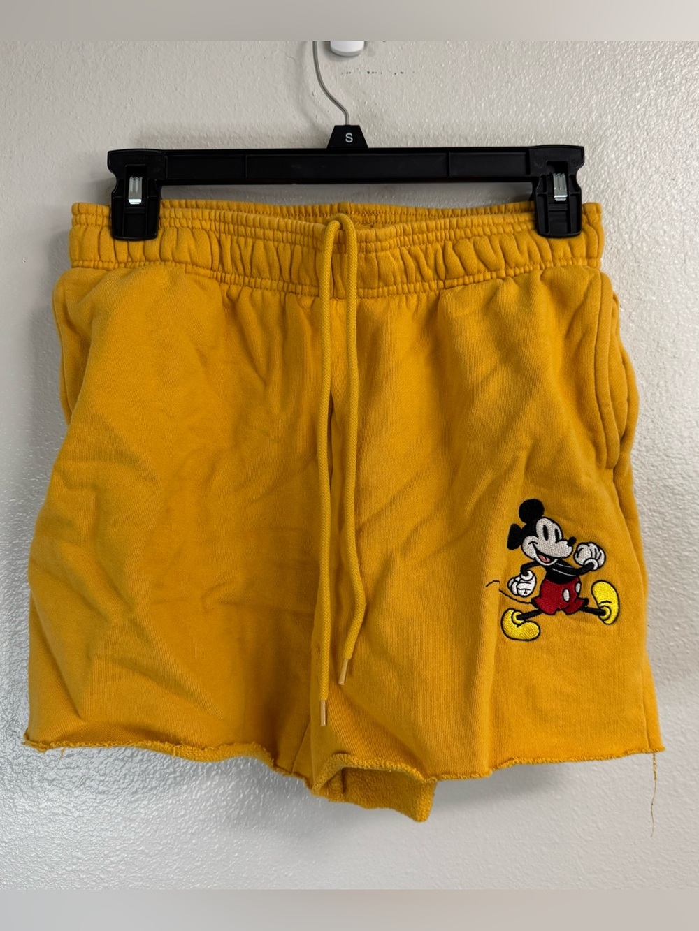 Disney Yellow Terry Jogger Cutoff Shorts with Mickey Mouse Embroidery